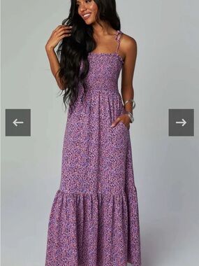 Buddy Love Ditzy Purple Tie Shoulder Floral Smocked Maxi Dress